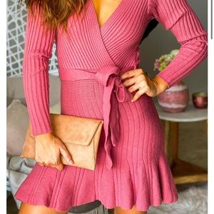 Rose Ribbed Sweater Dress -Never Worn